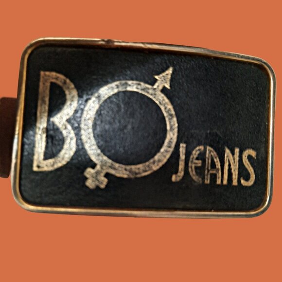 Vintage 70s 80s Tooled Leather Belt BO Jeans Big Buckle Brown Mens M Womens L - Picture 3 of 14